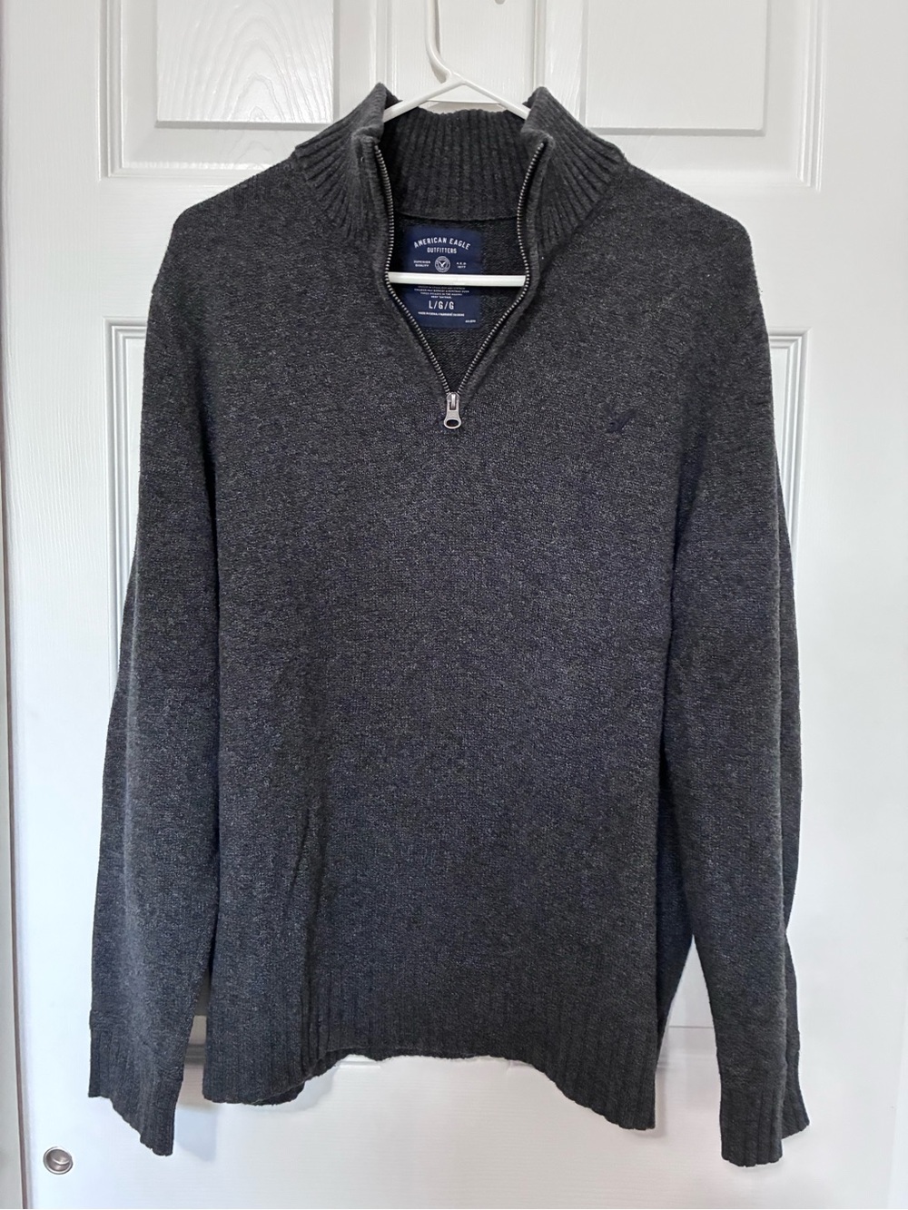 American Eagle Quarter Zip Sweater Men’s Large Gray Mock Neck Pullover Cotton
